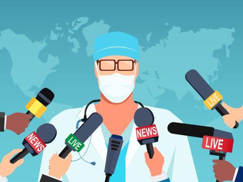 Illustration of doctor at news conference