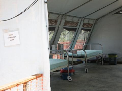 Ebola suspected cases sign and empty beds