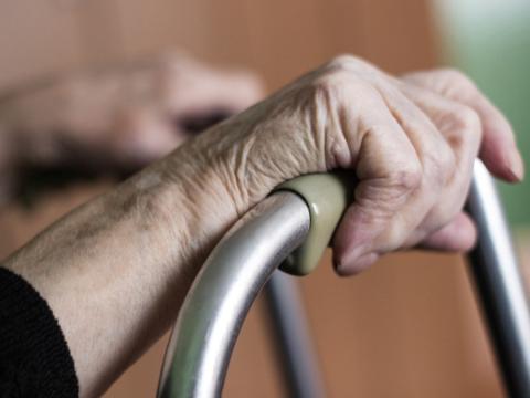 Elderly hands on a walker