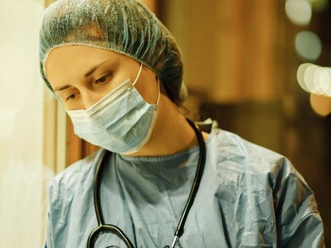 Exhausted healthcare worker