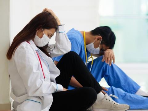 Exhausted healthcare workers