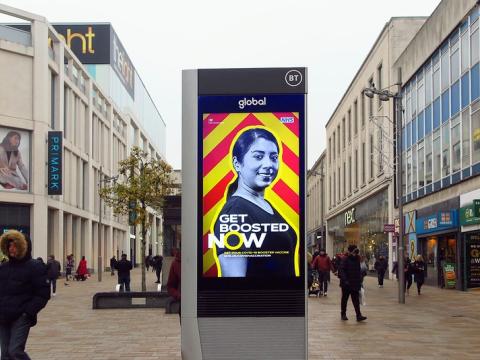 "Get boosted now" sign in England