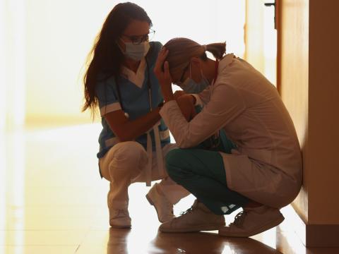 Grieving in hospital hallway