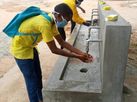 Handwashing station at refugee camp