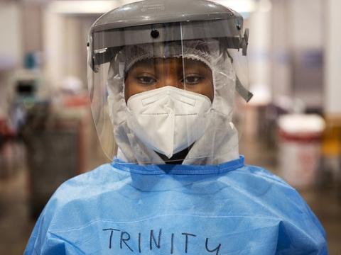 Healthcare worker in full protective equipment South Africa