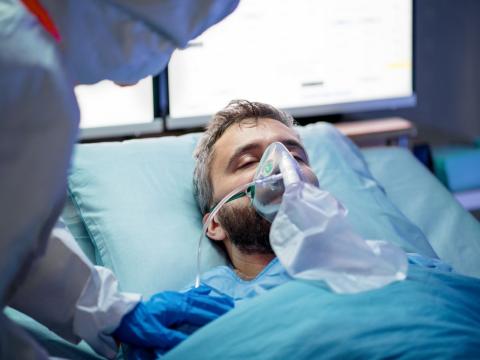 Hospital patient on oxygen