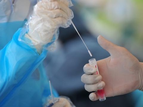 Inserting swab into tube