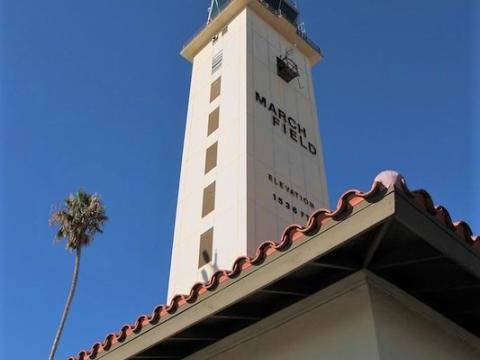 Control tower at March Air Reserve Base in Ontario, California.