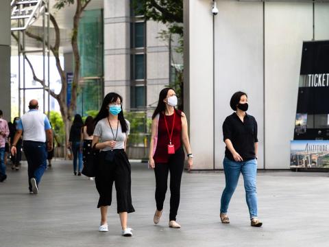 People wearing masks during COVID-19 in Singapore