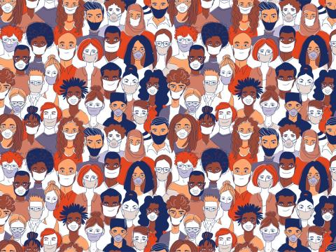 Masked crowd illustration