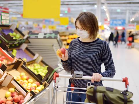 Masked grocery store shopper