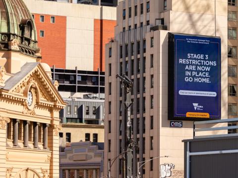 Stage 3 restrictions sign in Melbourne