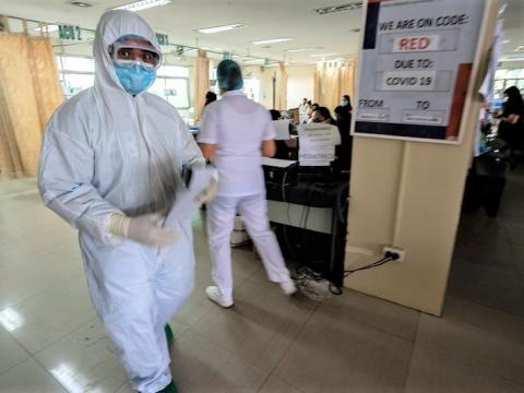 Philippines hospital with COVID code red sign