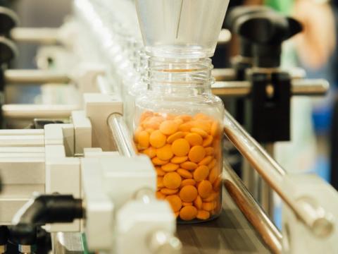 Pills on assembly line