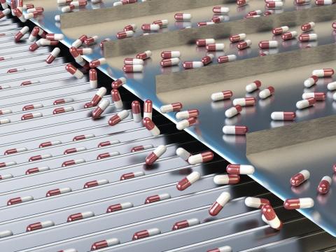 Pills on assembly line