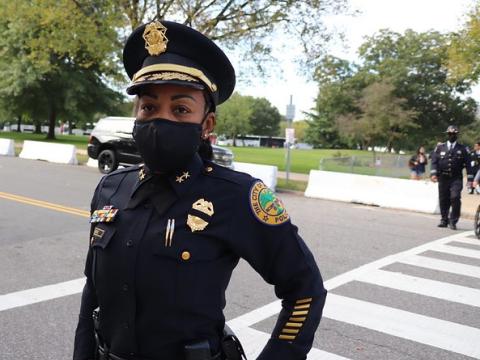 Police officer in crosswalk