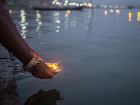 Floating flowers in Ganges River
