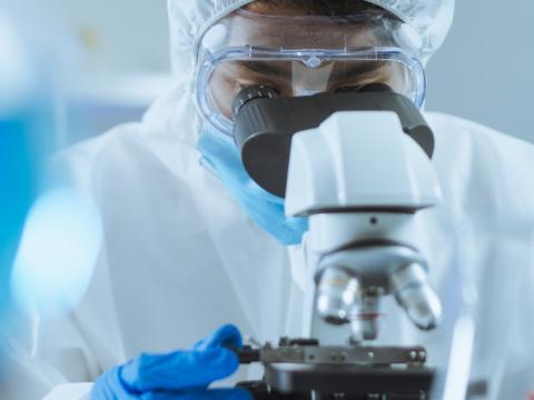 Scientist at microscope