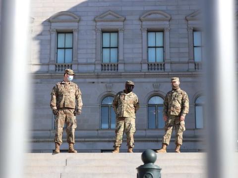 Soldiers wearing masks