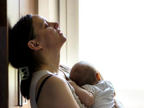 Stressed-out mom with baby