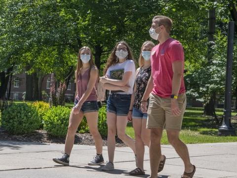 Students wearing masks on campus