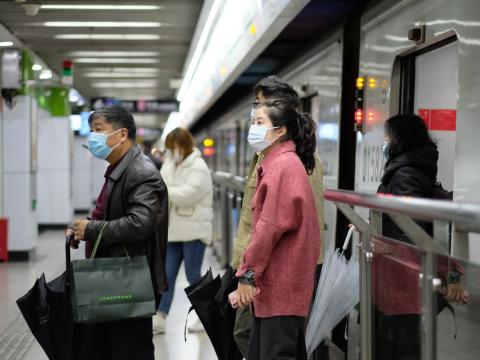 Subway riders wearing masks in China