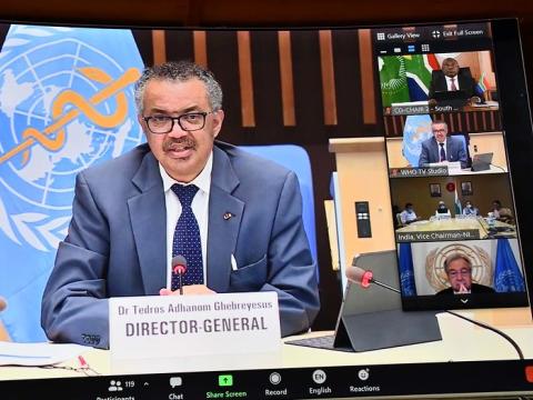 WHO Director-General Tedros on Zoom call