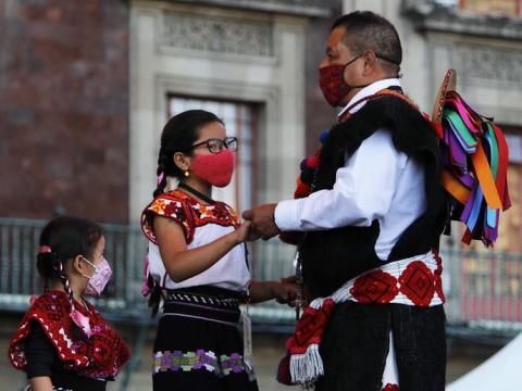 Traditional Mexican dancers wearing masks