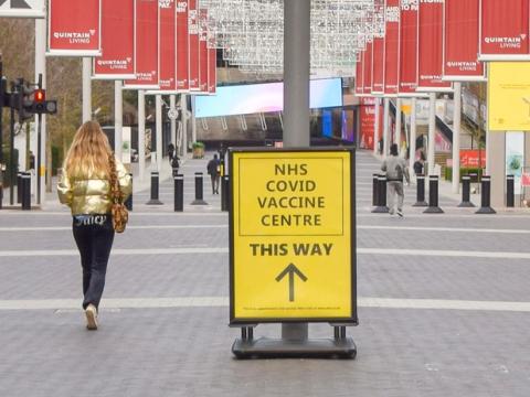UK covid vaccine center sign