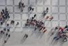 Aerial view of people on outdoor plaza