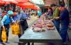 Chinese meat stall in outdoor market
