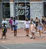 College students gathering outside