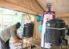 Hand washing at Ebola screening center