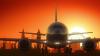Airplane with London skyline