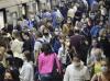Mask-wearing subway crowd
