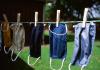 Masks drying on clothesline