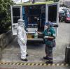 Paramedic getting sanitized