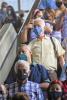 Train station commuters wearing masks